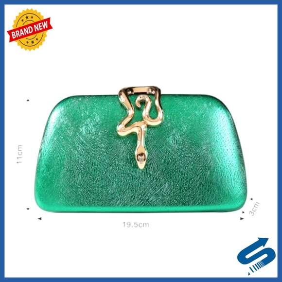 PU Leather Clutch with Snake Accent, Removable Chain, Evening Purse